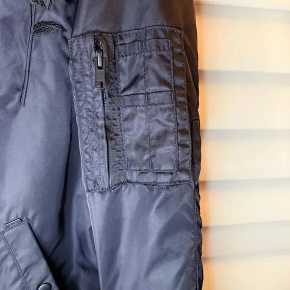 Obey Rose Embroidery Fleece-Lined Longline Black Bomber Jacket size M - Picture 9 of 12